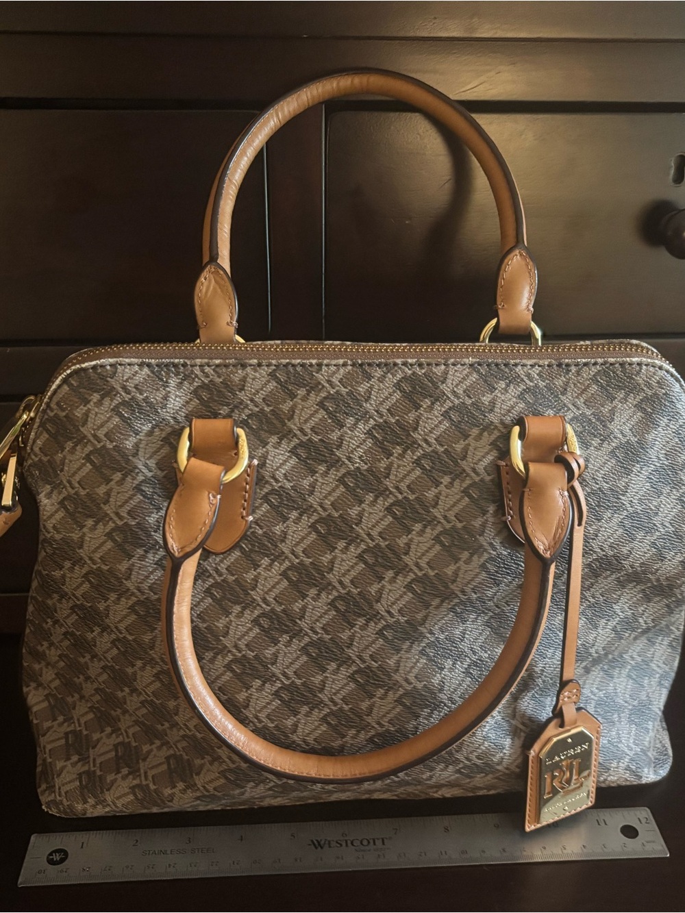 Ralph Lauren Brown Signature Monogram Satchel
